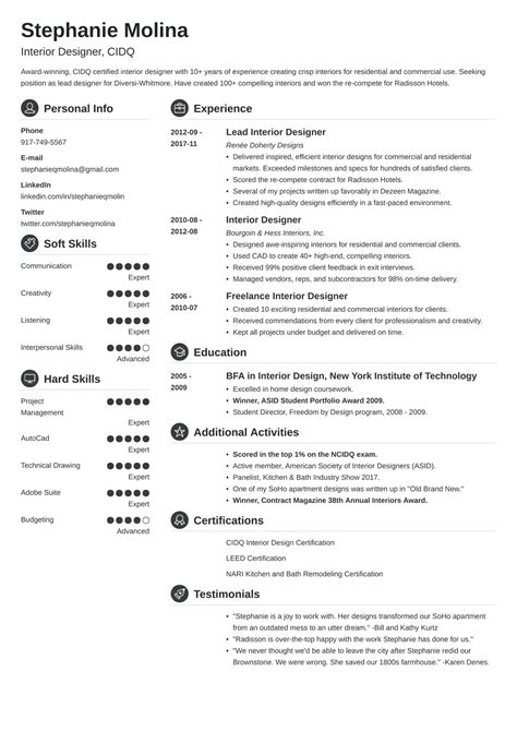 Interior Design Resume Examples Guide Skills And More