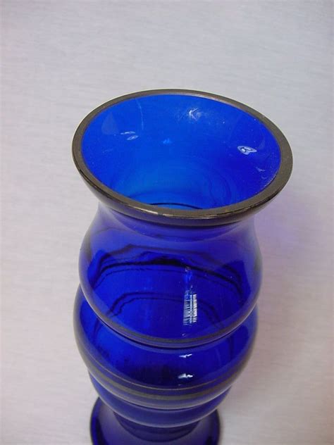 Vintage Cobalt Blue Glass Flower Vase Glass Flower Vases Blue Glass Vase Blue Glass