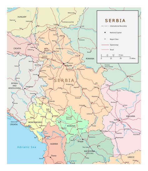 Detailed Political Map Of Serbia With Roads And Major Cities Serbia