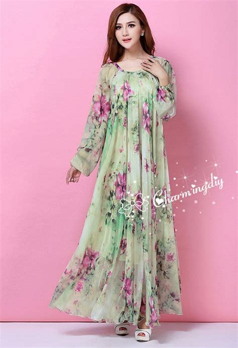 110 Colors Chiffon Flower Long Sleeve Party Big Hem Dress Etsy In 2021 Evening Dresses For