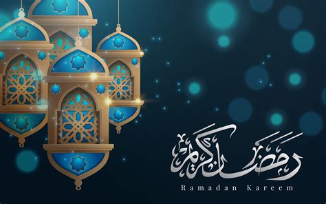 Ramadan Kareem Greeting With Lanterns And Calligraphy 999447 Vector Art
