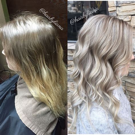 Before And After To Bright Silver Blonde Hair Pretty Icy Blonde Look