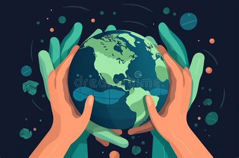 Earth Day Concept Human Hands Holding Floating Globe In Space Save Our