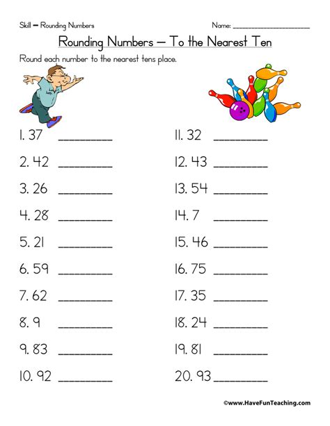 Round 2-digit Numbers To The Nearest 10 Worksheet