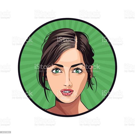 Beauty Girl Face Lipstick Hair Tied Sticker Green Background Stock Illustration Download Image