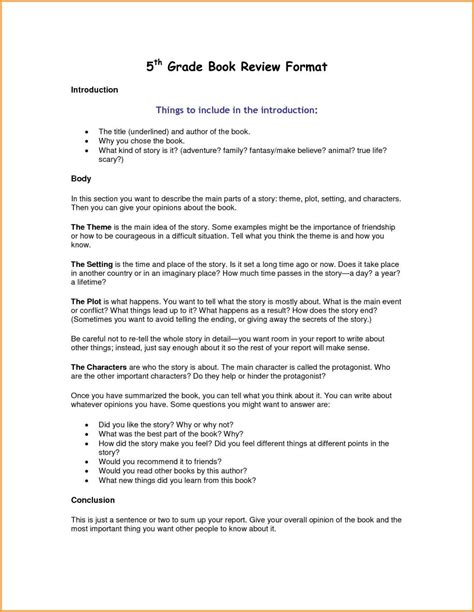 Grade 5 Book Report Template For Book Report Template 5th Grade