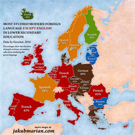 Todos los mapas se envían en un tubo de cartón. El mapa de la segunda lengua más estudiada en Europa ...