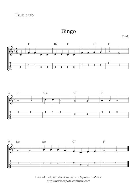 In fact, you will only need to know three chords. Bingo | Free easy ukulele tab sheet music