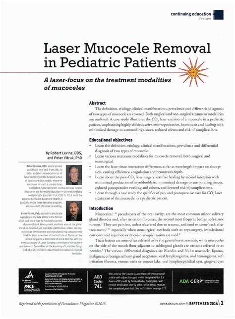 Pdf Laser Mucocele Removal In Pediactric Patients Dental Lasers
