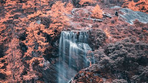 Download Wallpaper 3840x2160 Waterfall River Trees Rocks Aerial