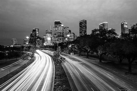 Bandw Houston Skyline Photo Black And White Houston Etsy Black And