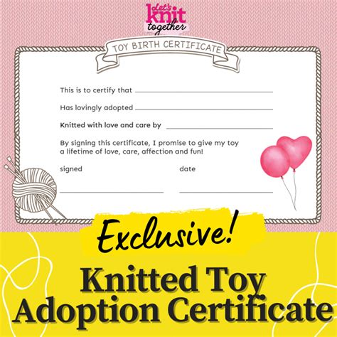 Knitted Toy Adoption Certificate Knitting Patterns Lets Knit Magazine