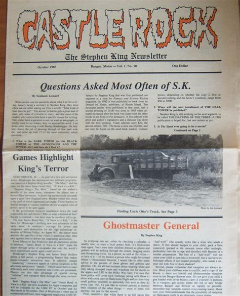 Castle Rock The Stephen King Newsletter October 1985 Vol 1 No10 By