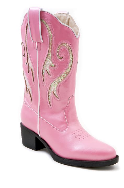 Nib Roper Kids Girls Pink Faux Leather Cowboy Boots Narrow Toe Glitter 1300