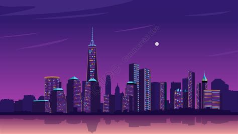 Purple Gradient City Night View View Landscape Building Illustration