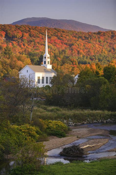 Fall Foliage Behind A Rural Vermont Church Stock Photo Image Of