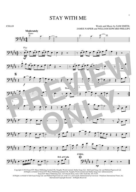 Stay With Me Sheet Music Sam Smith Cello Playalong