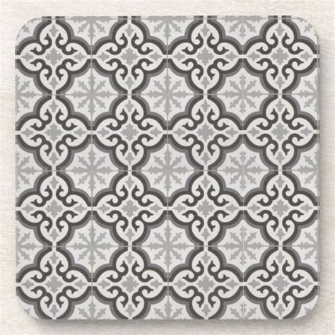 Gray And White Geometric Moroccan Tile Pattern Coaster Uk