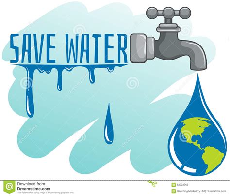 Save Water Theme With Earth And Faucet Stock Vector