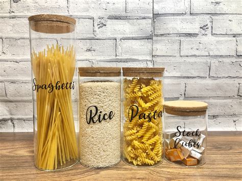 Glass Food Jar With Cork Lid Pasta Rice Storage Etsy Uk