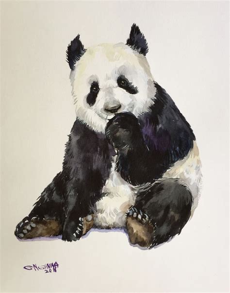 Giant Panda Bear Portrait Wildlife Animal Original Watercolor