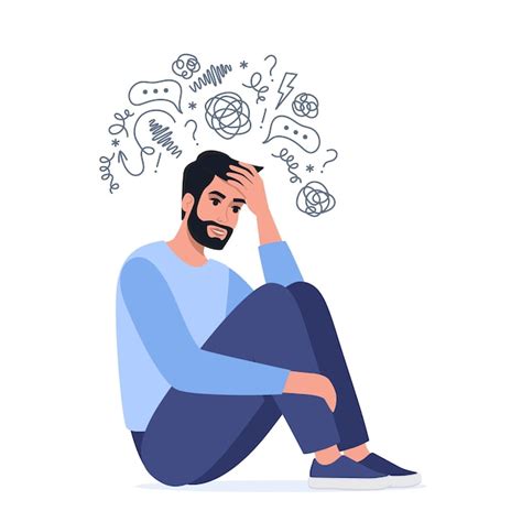 Premium Vector Young Man Is Sitting Surrounded By Stream Of Thoughts