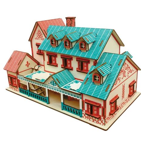 A Paper Model Of A House With Blue Roof And Red Shutters