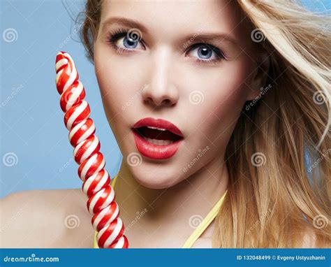 Beautiful Woman With Lollipop Candy Stock Image Image Of Passion