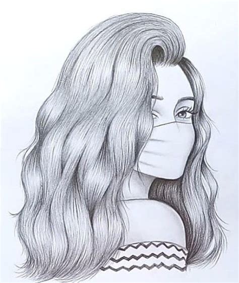 How To Draw A Girl With Mask Pencil Sketch Tutorial Girl Drawing Line Art Drawings