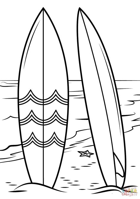 Surfboards On Beach Coloring Page Free Printable Coloring Pages