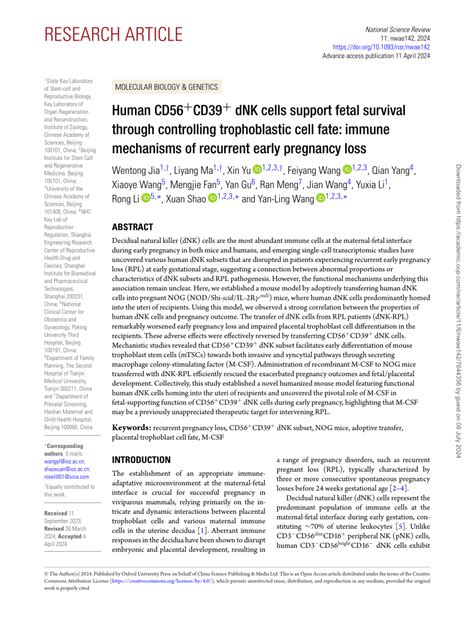 PDF Human CD56 CD39 DNK Cells Support Fetal Survival Through