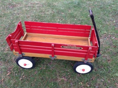 Vintage Radio Flyer Red Town And Country Wood Wagon Removable Side Rails