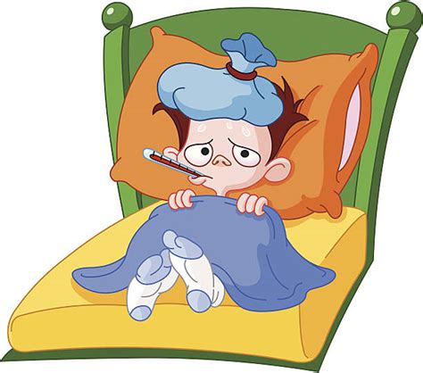 Royalty Free Cartoon Of A Sick Person In Bed Clip Art Vector Images