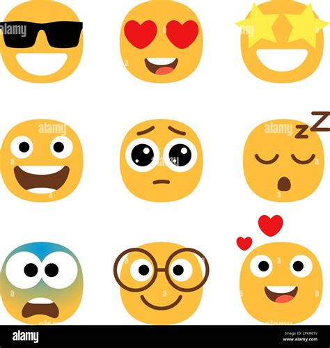 Flat Emoticons Faces Simple Happy And Funny Cartoon Smile Set Wonder