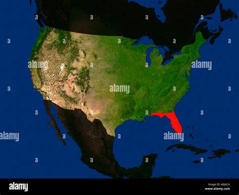 Highlighted Satellite Image Of Florida United States Of America Stock