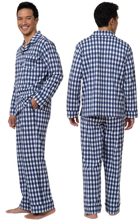 Classic Button Front Mens Pajamas Gingham In Cotton Pajamas For Men