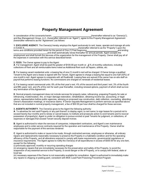 42 Simple Property Management Agreements Word Pdf Templatelab