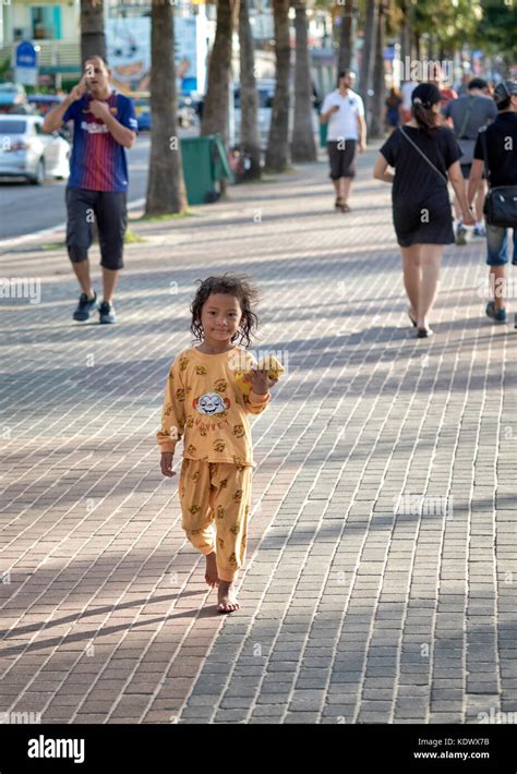 Child Alone Playing Outside Barefoot Bare Feet Street Pavement