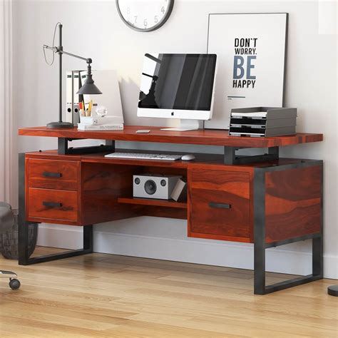 Hondah Solid Wood 64 Large Industrial Home Office Computer Desk