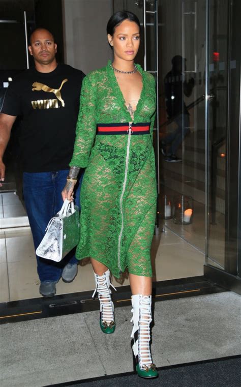 Splurge Rihannas New Yorks Gucci Spring 2016 Green Dress Gucci