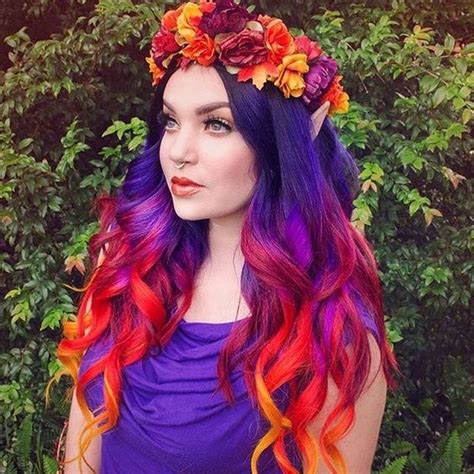This purple ombre hair color is versatile and can be transformed. 2017 Women Halloween Long Curly Red Purple Wig Cosplay ...