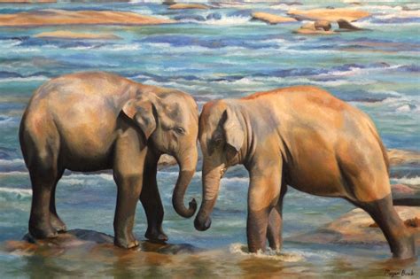 Hand Made Elephant Original Oil Painting By Megan Burak Art