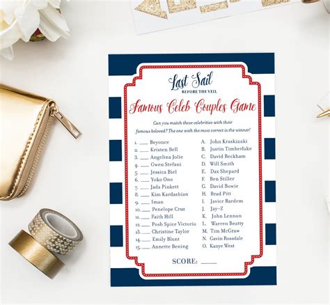 Famous Couples Bridal Shower Game Matching Celebrity Couple