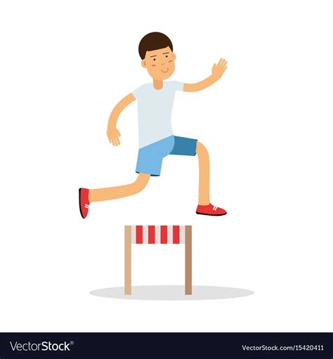 Active Boy Jumping Hurdle Cartoon Character Kids Vector Image Kids