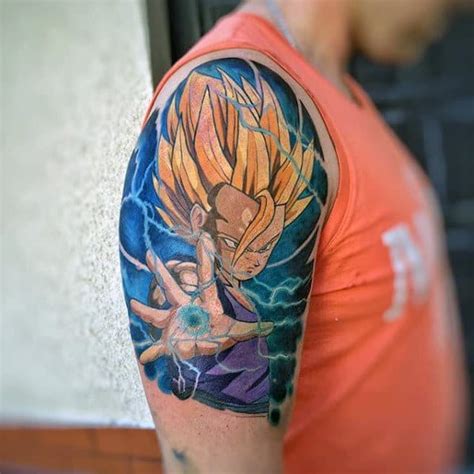 Cool interlocked guys triangle tattoo on inner forearm. 40 Vegeta Tattoo Designs For Men - Dragon Ball Z Ink Ideas