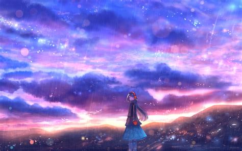 Rain Clouds Colorful Sky Anime Girl Wallpaper Anime Colorful Sky