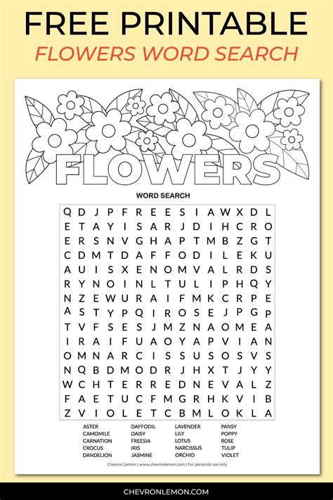 Free Printable Flowers Word Search In Flowers Words Printable