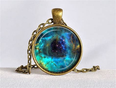 Rosette Nebula Necklace Navy Blue Teal By Thependantgarden On Etsy