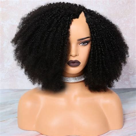 Afro Kinky Curly V Part Wig Human Hair Brazilian Virgin V