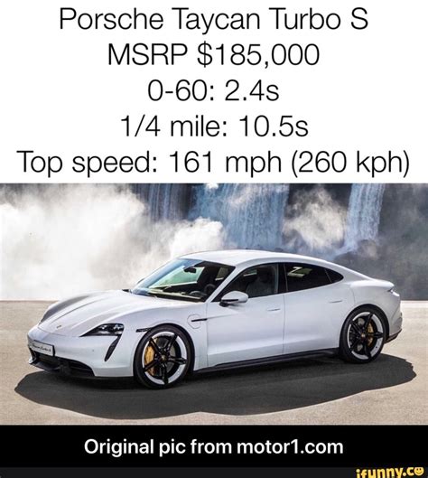 100 kilometers per hour (kph) is much faster. Porsche Taycan Turbo S Top speed: 161 mph (260 kph ...